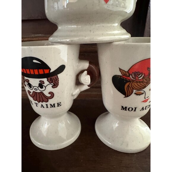 Teapot and 2 mugs holding hands by GRES Avon Korea 1970 vintage ceramic set - Picture 2 of 4